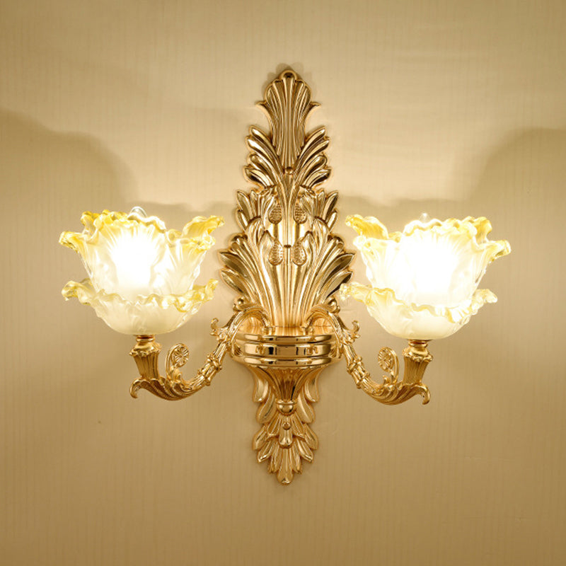 Gold Floral Wall Light Fixture Vintage Glass Living Room Wall Mounted Lamp with Crystal Accent 2.0 Gold D Clearhalo 'Wall Lamps & Sconces' 'Wall Lights' Lighting' 2198351