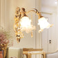 Frosted Glass Flower Wall Mount Light Traditional Corridor Wall Light Fixture with Crystal Draping in Gold 2.0 Gold B Clearhalo 'Wall Lamps & Sconces' 'Wall Lights' Lighting' 2198365