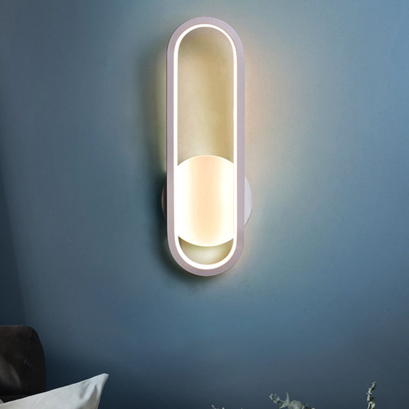 Black/White Oblong LED Wall Sconce Minimal Acrylic Living Room Wall Lighting Ideas, White/Warm Light - White - Clearhalo - 'Modern wall lights' - 'Modern' - 'Wall Lamps & Sconces' - 'Wall Lights' - Lighting' - 219844