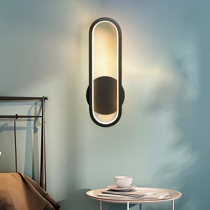 Black/White Oblong LED Wall Sconce Minimal Acrylic Living Room Wall Lighting Ideas, White/Warm Light - Black - Clearhalo - 'Modern wall lights' - 'Modern' - 'Wall Lamps & Sconces' - 'Wall Lights' - Lighting' - 219846