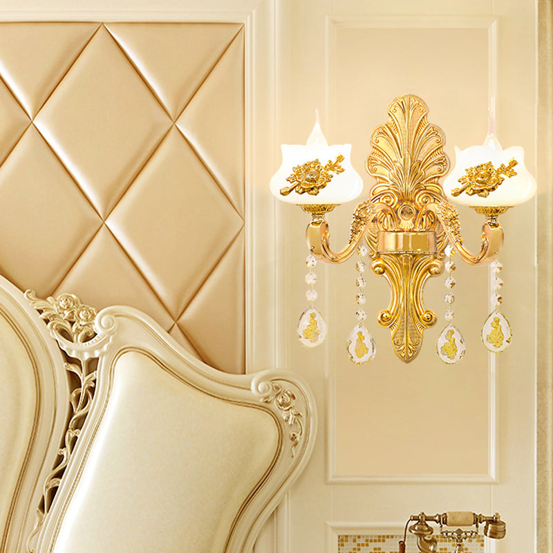 Weathered Zinc Shaded Wall Light Vintage Imitation Jade Corridor Wall Mounted Lamp with Crystal Accent 2.0 Dark Weathered Zinc E Clearhalo 'Wall Lamps & Sconces' 'Wall Lights' Lighting' 2198507