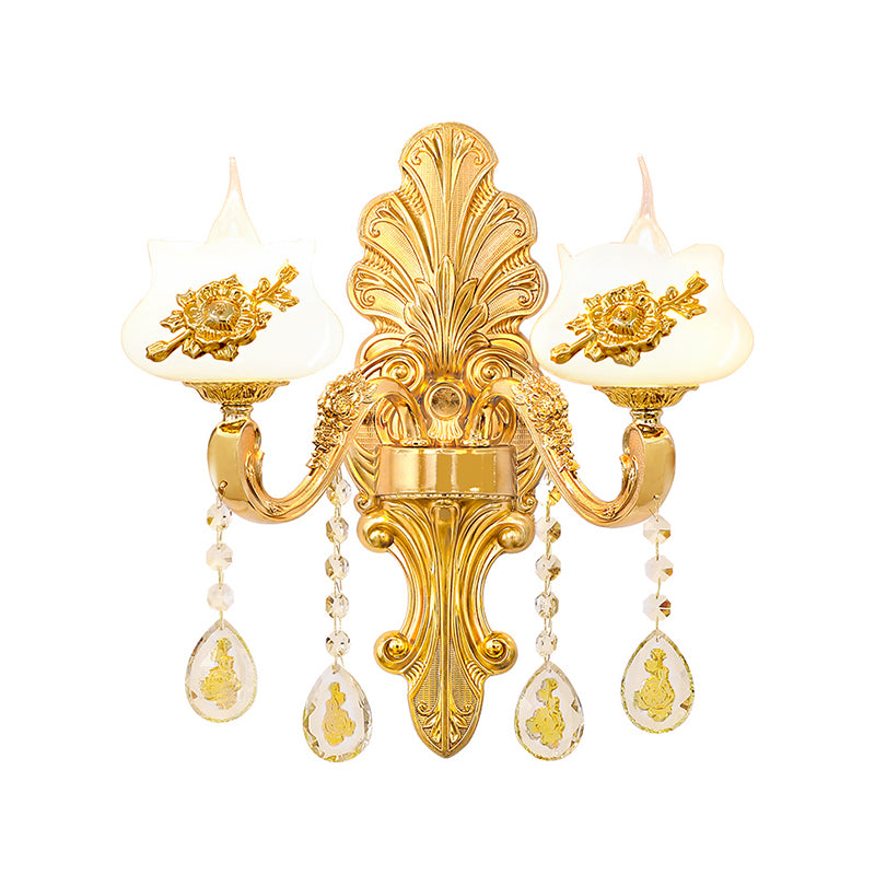 Weathered Zinc Shaded Wall Light Vintage Imitation Jade Corridor Wall Mounted Lamp with Crystal Accent Clearhalo 'Wall Lamps & Sconces' 'Wall Lights' Lighting' 2198509