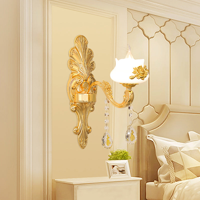 Weathered Zinc Shaded Wall Light Vintage Imitation Jade Corridor Wall Mounted Lamp with Crystal Accent 1.0 Dark Weathered Zinc E Clearhalo 'Wall Lamps & Sconces' 'Wall Lights' Lighting' 2198511