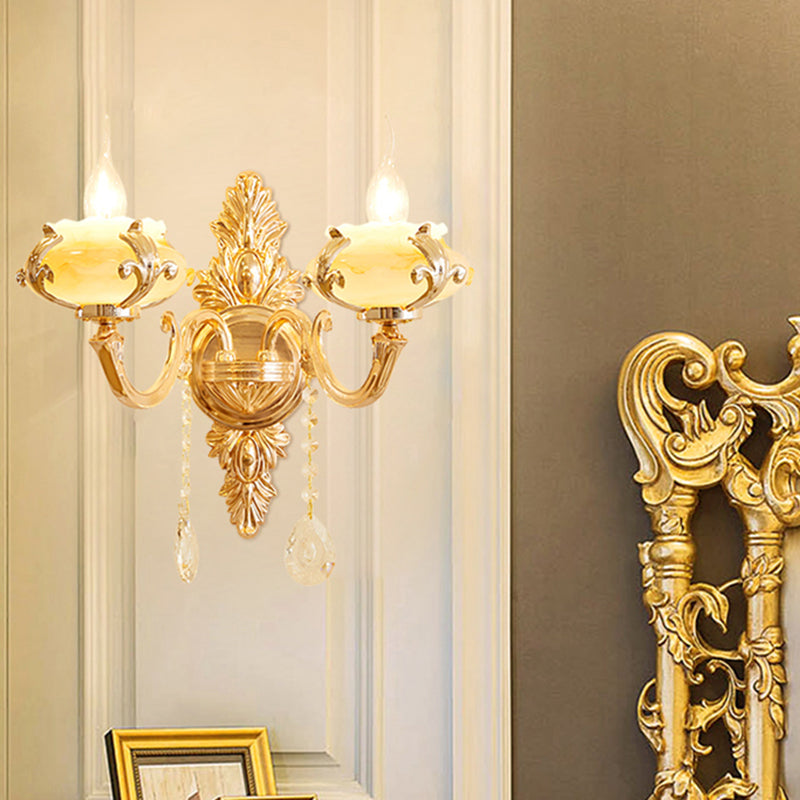 Weathered Zinc Shaded Wall Light Vintage Imitation Jade Corridor Wall Mounted Lamp with Crystal Accent 2.0 Dark Weathered Zinc A Clearhalo 'Wall Lamps & Sconces' 'Wall Lights' Lighting' 2198513