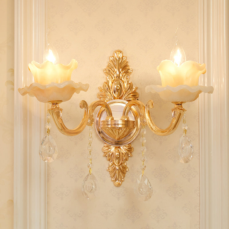 Weathered Zinc Shaded Wall Light Vintage Imitation Jade Corridor Wall Mounted Lamp with Crystal Accent 2.0 Dark Weathered Zinc C Clearhalo 'Wall Lamps & Sconces' 'Wall Lights' Lighting' 2198518