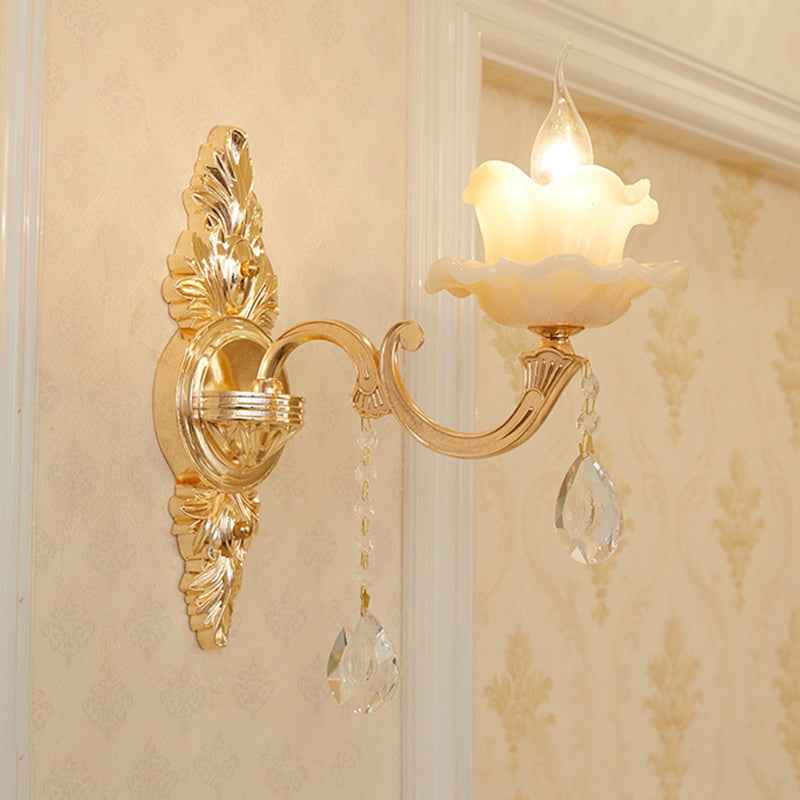 Weathered Zinc Shaded Wall Light Vintage Imitation Jade Corridor Wall Mounted Lamp with Crystal Accent 1.0 Dark Weathered Zinc C Clearhalo 'Wall Lamps & Sconces' 'Wall Lights' Lighting' 2198519