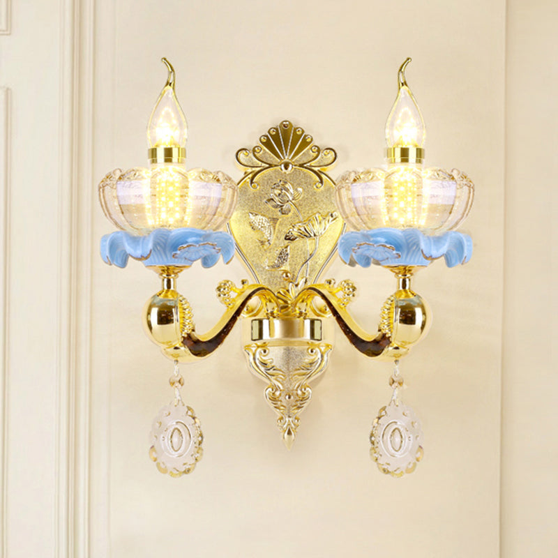 Weathered Zinc Shaded Wall Light Vintage Imitation Jade Corridor Wall Mounted Lamp with Crystal Accent 2.0 Dark Weathered Zinc G Clearhalo 'Wall Lamps & Sconces' 'Wall Lights' Lighting' 2198524