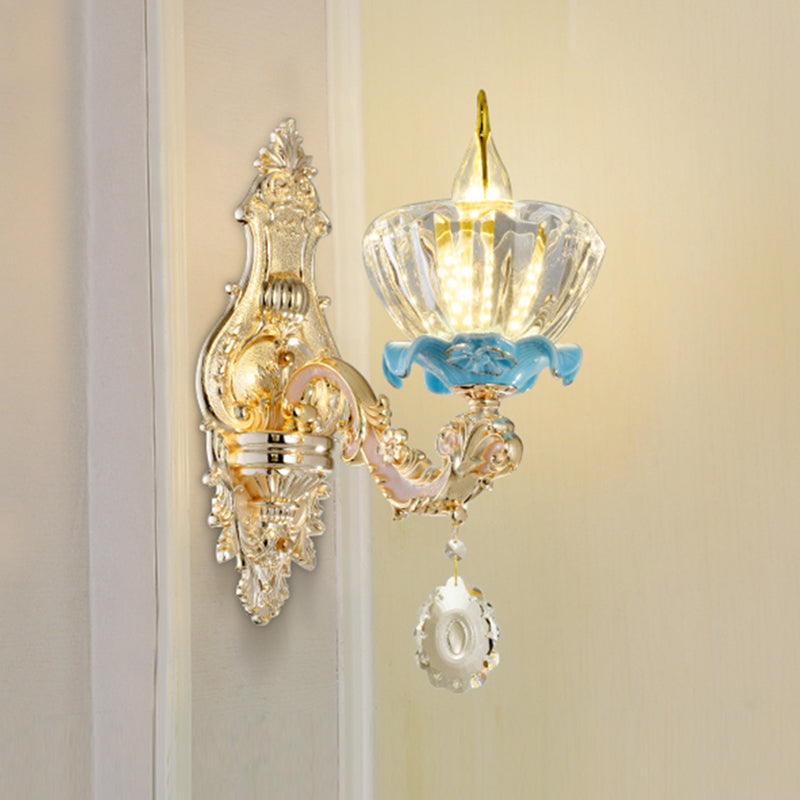 Weathered Zinc Shaded Wall Light Vintage Imitation Jade Corridor Wall Mounted Lamp with Crystal Accent 1.0 Dark Weathered Zinc H Clearhalo 'Wall Lamps & Sconces' 'Wall Lights' Lighting' 2198527