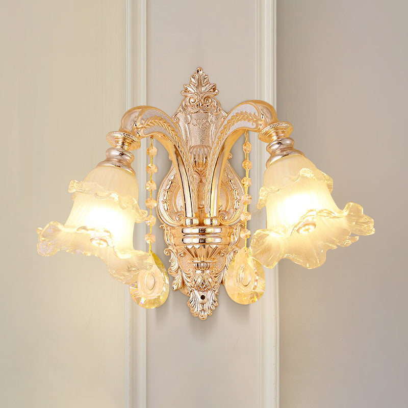 Weathered Zinc Shaded Wall Light Vintage Imitation Jade Corridor Wall Mounted Lamp with Crystal Accent 2.0 Dark Weathered Zinc I Clearhalo 'Wall Lamps & Sconces' 'Wall Lights' Lighting' 2198528