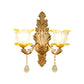 Gold Wall Mount Light Retro Glass Floral Shade Wall Lighting with Hanging Crystal Clearhalo 'Wall Lamps & Sconces' 'Wall Lights' Lighting' 2198539