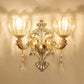 Flower Textured Glass Wall Light Antique Living Room Wall Lighting Fixture with Crystal Accent in Gold Clearhalo 'Wall Lamps & Sconces' 'Wall Lights' Lighting' 2198564