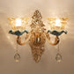 Brown Glass Floral Ruffle Wall Light Fixture Vintage Corridor Wall Mounted Lamp with Hanging Crystal in Gold Clearhalo 'Wall Lamps & Sconces' 'Wall Lights' Lighting' 2198583