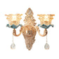 Brown Glass Floral Ruffle Wall Light Fixture Vintage Corridor Wall Mounted Lamp with Hanging Crystal in Gold Clearhalo 'Wall Lamps & Sconces' 'Wall Lights' Lighting' 2198585