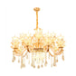 Handblown Glass Flower Suspension Light Retro Style Living Room Chandelier Light with Tiered Crystal Decor in Gold Clearhalo 'Ceiling Lights' 'Chandeliers' Lighting' options 2198644
