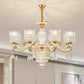 Cylinder Ripple Glass Chandelier Pendant Light Vintage Living Room Hanging Light with Crystal Draping in White Clearhalo 'Ceiling Lights' 'Chandeliers' Lighting' options 2198670