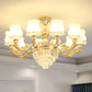 Gold Chandelier Light Retro Opal Glass Bud Pendant Light Fixture with Tiered Crystal Decor Clearhalo 'Ceiling Lights' 'Chandeliers' Lighting' options 2198686
