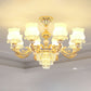 Gold Chandelier Light Retro Opal Glass Bud Pendant Light Fixture with Tiered Crystal Decor Clearhalo 'Ceiling Lights' 'Chandeliers' Lighting' options 2198689