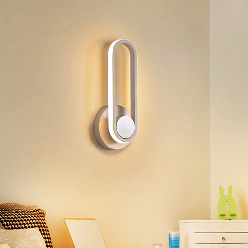 Minimalist Oblong-Ring Sconce Light Acrylic Shaded LED Bedside Lamp in Black/White, Warm/White Light Clearhalo 'Modern wall lights' 'Modern' 'Wall Lamps & Sconces' 'Wall Lights' Lighting' 219869