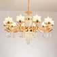Cream Glass Gold Chandelier Pendant Light Floral Vintage Hanging Light with Hanging Crystal Clearhalo 'Ceiling Lights' 'Chandeliers' Lighting' options 2198730