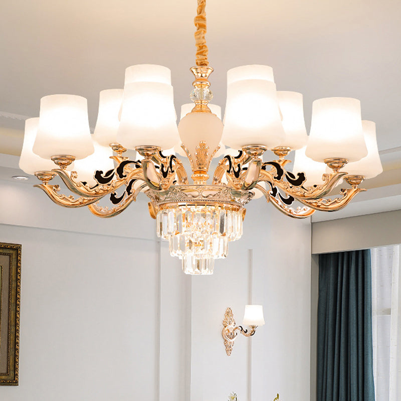 Retro Tapered Shade Chandelier Light White Glass Pendant Light Fixture for Living Room Clearhalo 'Ceiling Lights' 'Chandeliers' 'Glass shade' 'Glass' Lighting' 2198737