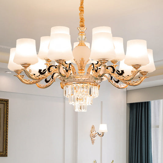 Retro Tapered Shade Chandelier Light White Glass Pendant Light Fixture for Living Room Clearhalo 'Ceiling Lights' 'Chandeliers' 'Glass shade' 'Glass' Lighting' 2198737