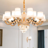 Retro Tapered Shade Chandelier Light White Glass Pendant Light Fixture for Living Room Clearhalo 'Ceiling Lights' 'Chandeliers' 'Glass shade' 'Glass' Lighting' 2198737