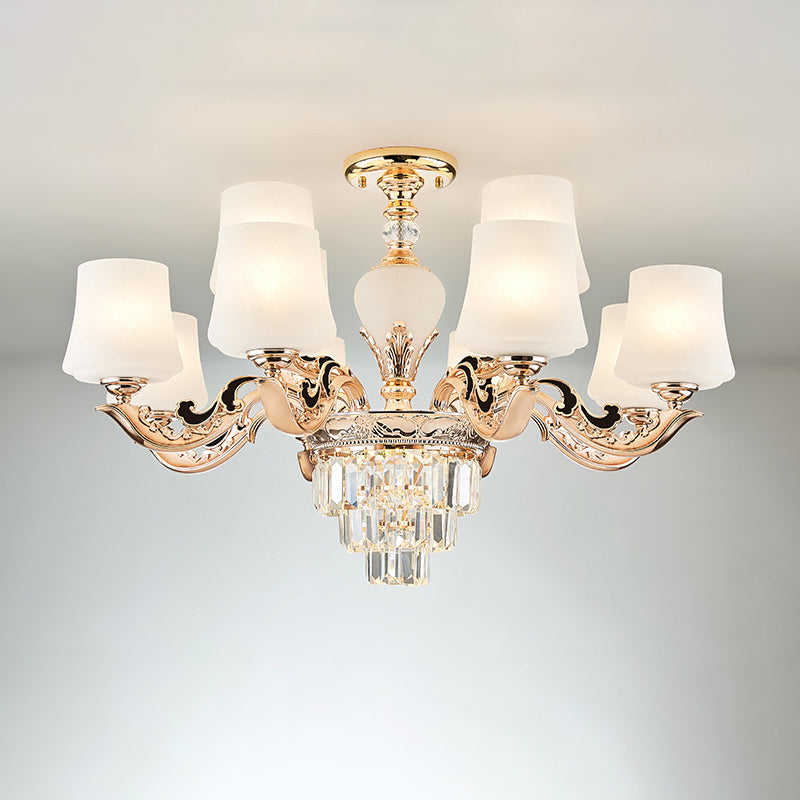Retro Tapered Shade Chandelier Light White Glass Pendant Light Fixture for Living Room Clearhalo 'Ceiling Lights' 'Chandeliers' 'Glass shade' 'Glass' Lighting' 2198741