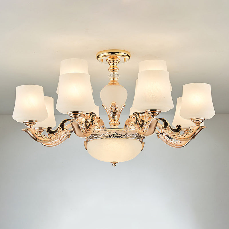 Retro Tapered Shade Chandelier Light White Glass Pendant Light Fixture for Living Room 12 White Glass Clearhalo 'Ceiling Lights' 'Chandeliers' 'Glass shade' 'Glass' Lighting' 2198742