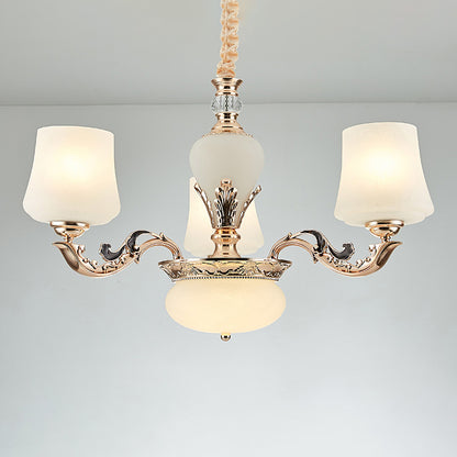 Retro Tapered Shade Chandelier Light White Glass Pendant Light Fixture for Living Room 3 White Glass Clearhalo 'Ceiling Lights' 'Chandeliers' 'Glass shade' 'Glass' Lighting' 2198752