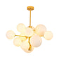10/13 Bulbs Global Chandelier Lamp Modernism Milk Glass Hanging Light Kit in Gold Clearhalo 'Ceiling Lights' 'Chandeliers' 'Modern Chandeliers' 'Modern' Lighting' 219904