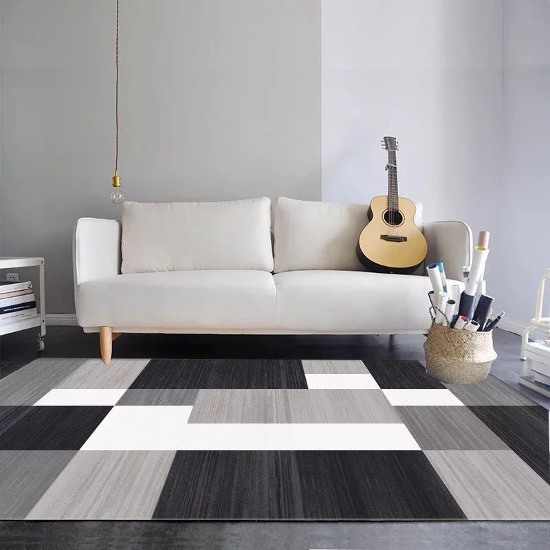 Modern Home Decorative Rug Multi Colored Geometry Area Rug Polypropylene Washable Stain Resistant Non-Slip Backing Rug Black-White Clearhalo 'Area Rug' 'Modern' 'Rugs' Rug' 2199208