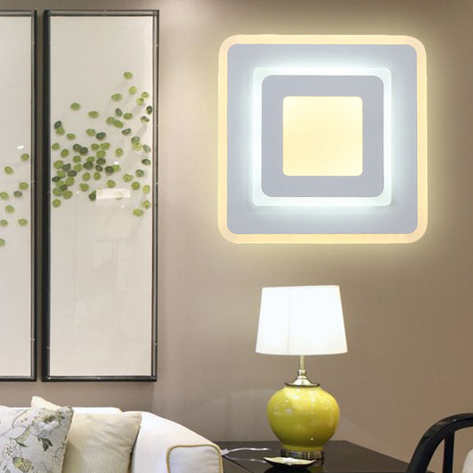 Minimal Acrylic Round/Square Wall Light Sconce Energy-Saving LED White Wall Lamp, Warm/White Light White Square Clearhalo 'Modern wall lights' 'Modern' 'Wall Lamps & Sconces' 'Wall Lights' Lighting' 219945