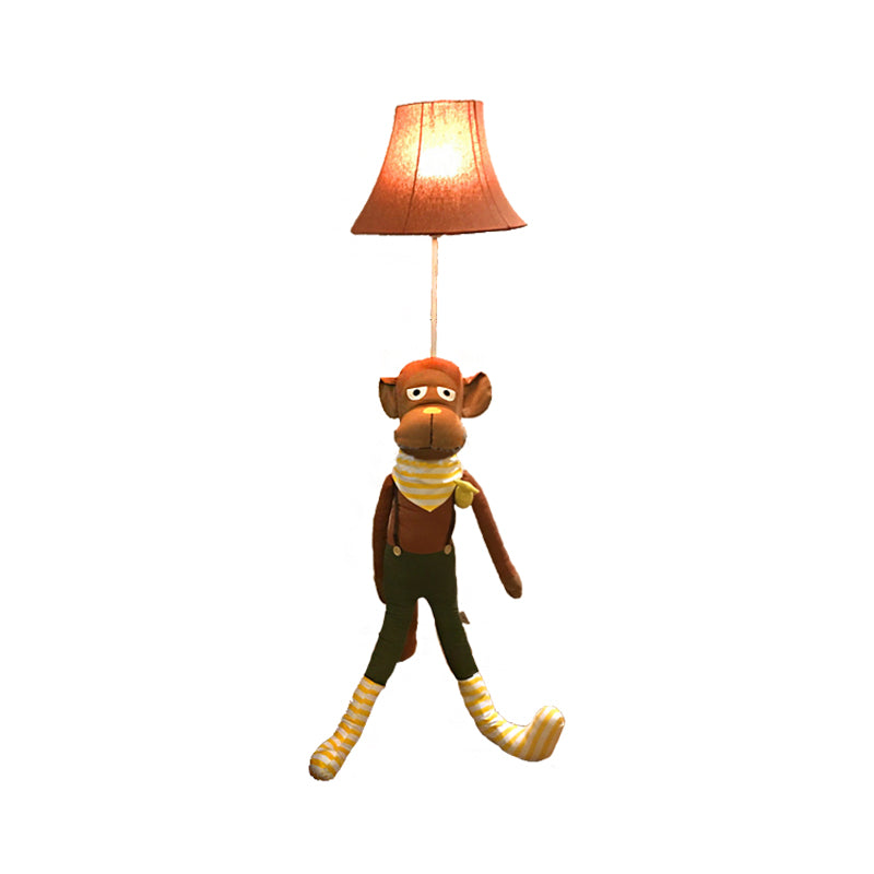 Brown Bell Shaped Stand Up Lamp Contemporary Stylish 1 Light Fabric Floor Lamp with Monkey Design Clearhalo 'Floor Lamps' 'Lamps' Lighting' 219949
