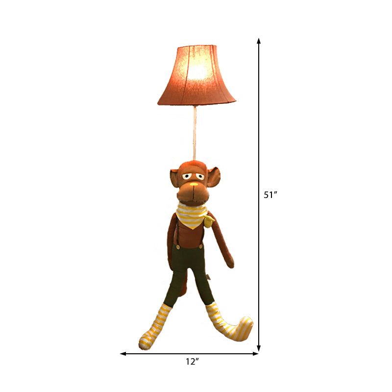 Brown Bell Shaped Stand Up Lamp Contemporary Stylish 1 Light Fabric Floor Lamp with Monkey Design Clearhalo 'Floor Lamps' 'Lamps' Lighting' 219950