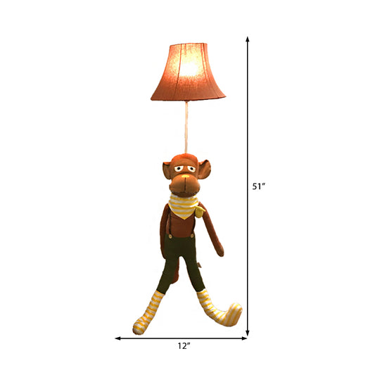 Brown Bell Shaped Stand Up Lamp Contemporary Stylish 1 Light Fabric Floor Lamp with Monkey Design Clearhalo 'Floor Lamps' 'Lamps' Lighting' 219950