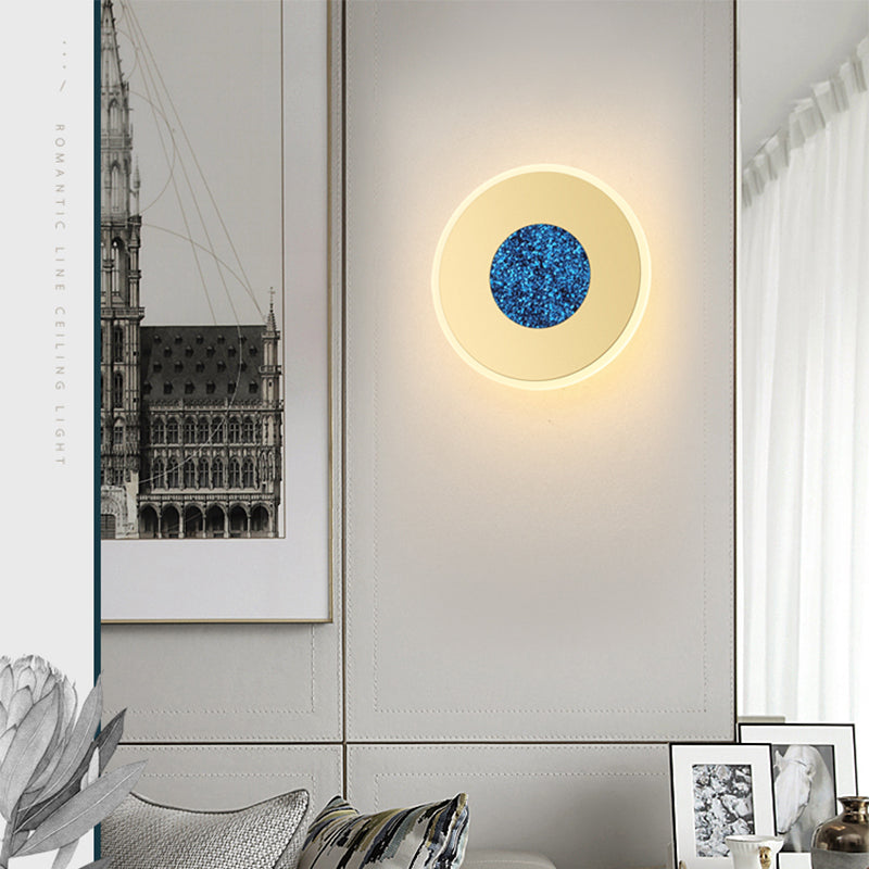 Blue and Bras Disk LED Wall Sconce Lighting Modernist 8"/11" Dia Wall Mount Lamp with Acrylic Shade - Clearhalo - 'Modern wall lights' - 'Modern' - 'Wall Lamps & Sconces' - 'Wall Lights' - Lighting' - 219968