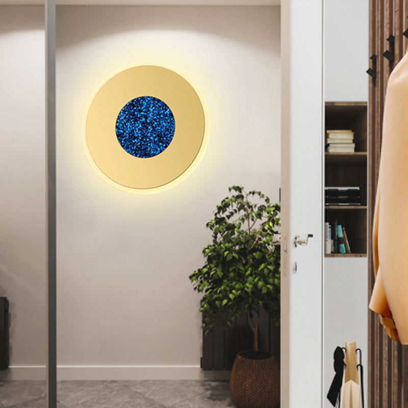 Blue and Bras Disk LED Wall Sconce Lighting Modernist 8"/11" Dia Wall Mount Lamp with Acrylic Shade - Blue - Clearhalo - 'Modern wall lights' - 'Modern' - 'Wall Lamps & Sconces' - 'Wall Lights' - Lighting' - 219969