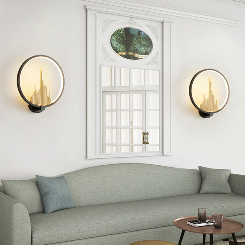 Acrylic Halo-Ring LED Sconce Light Modern Wall Mounted Lamp in Black/White with Mountain Pattern, Warm Light Clearhalo 'Modern wall lights' 'Modern' 'Wall Lamps & Sconces' 'Wall Lights' Lighting' 219983