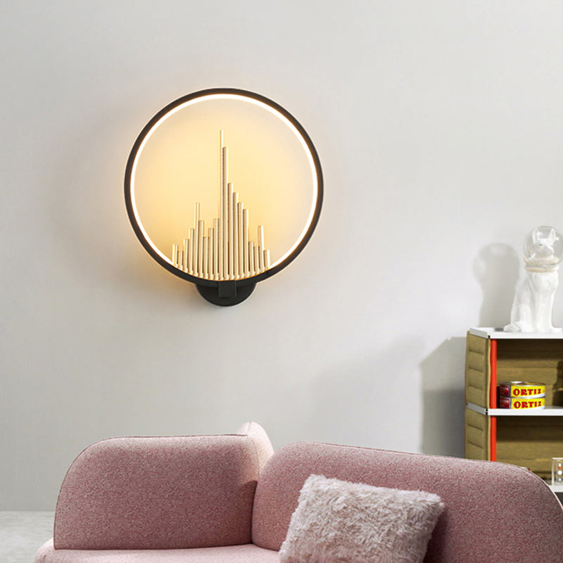 Acrylic Halo-Ring LED Sconce Light Modern Wall Mounted Lamp in Black/White with Mountain Pattern, Warm Light Black Clearhalo 'Modern wall lights' 'Modern' 'Wall Lamps & Sconces' 'Wall Lights' Lighting' 219985