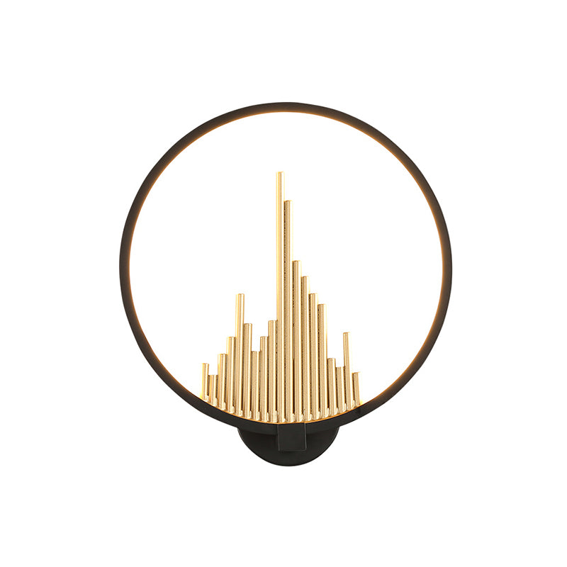 Acrylic Halo-Ring LED Sconce Light Modern Wall Mounted Lamp in Black/White with Mountain Pattern, Warm Light Clearhalo 'Modern wall lights' 'Modern' 'Wall Lamps & Sconces' 'Wall Lights' Lighting' 219986