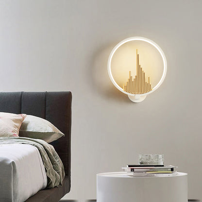 Acrylic Halo-Ring LED Sconce Light Modern Wall Mounted Lamp in Black/White with Mountain Pattern, Warm Light White Clearhalo 'Modern wall lights' 'Modern' 'Wall Lamps & Sconces' 'Wall Lights' Lighting' 219988