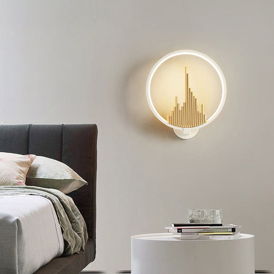 Acrylic Halo-Ring LED Sconce Light Modern Wall Mounted Lamp in Black/White with Mountain Pattern, Warm Light White Clearhalo 'Modern wall lights' 'Modern' 'Wall Lamps & Sconces' 'Wall Lights' Lighting' 219988