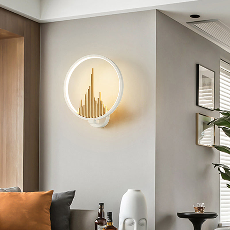 Acrylic Halo-Ring LED Sconce Light Modern Wall Mounted Lamp in Black/White with Mountain Pattern, Warm Light Clearhalo 'Modern wall lights' 'Modern' 'Wall Lamps & Sconces' 'Wall Lights' Lighting' 219989