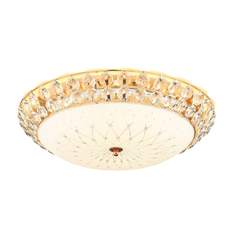 Dome Living Room Flush Light White Glass LED Simplicity Ceiling Lamp with Faceted Crystal Accent, 12"/16"/19.5" Wide Clearhalo 'Ceiling Lights' 'Close To Ceiling Lights' 'Close to ceiling' 'Flush mount' Lighting' 21_4077c5e9-30c1-484d-bb30-229a9f4dc4e7