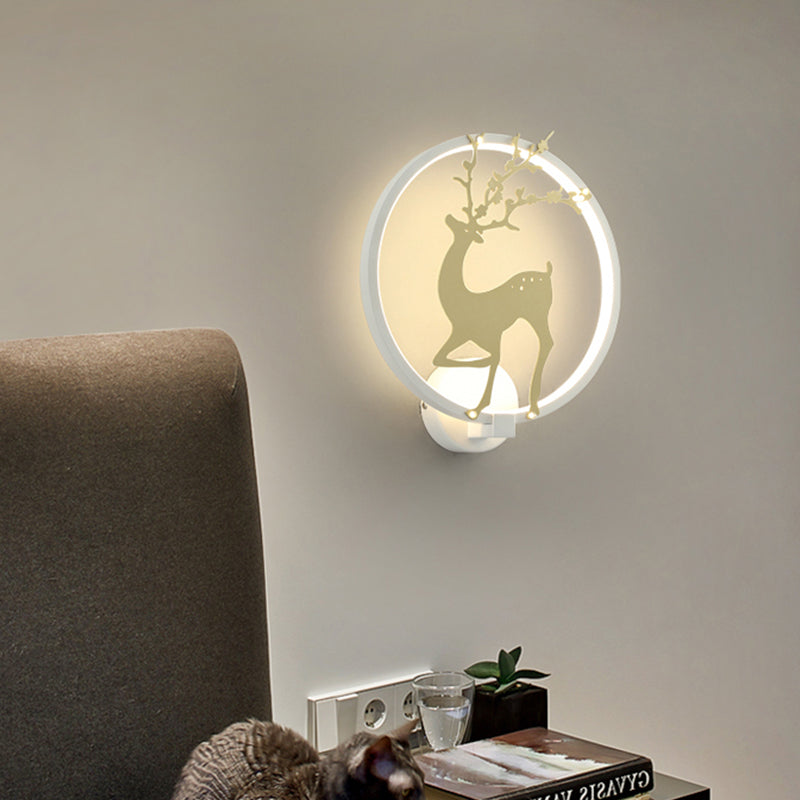 Contemporary Black/White Acrylic Ring Sconce Light LED Wall Mount Lighting Ideas with Sika Deer Pattern