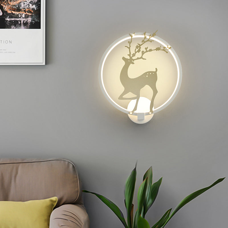 Contemporary Black/White Acrylic Ring Sconce Light LED Wall Mount Lighting Ideas with Sika Deer Pattern Clearhalo 'Modern wall lights' 'Modern' 'Wall Lamps & Sconces' 'Wall Lights' Lighting' 220012