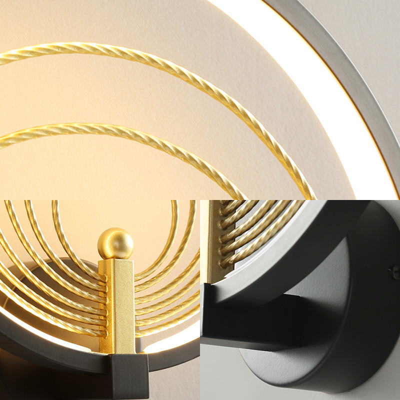 Bedroom LED Sconce Light Fixture Black/White Bedside Wall Light Sconce with Halo-Ring Acrylic Shade - Clearhalo - 'Modern wall lights' - 'Modern' - 'Wall Lamps & Sconces' - 'Wall Lights' - Lighting' - 220025
