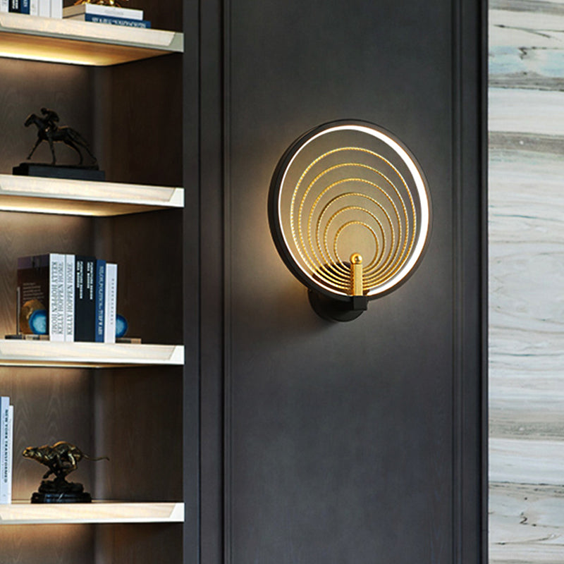 Bedroom LED Sconce Light Fixture Black/White Bedside Wall Light Sconce with Halo-Ring Acrylic Shade - Clearhalo - 'Modern wall lights' - 'Modern' - 'Wall Lamps & Sconces' - 'Wall Lights' - Lighting' - 220026