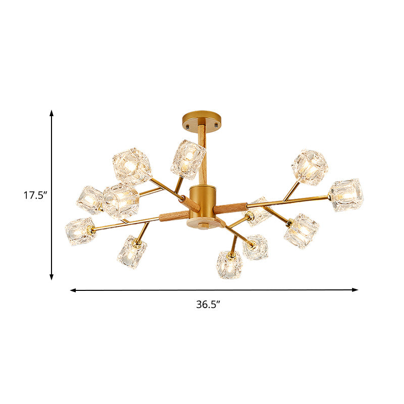 Gold/Grey Branch Chandelier Lamp Modernism Crystal 8/12 Bulbs Hanging Light Fixture Clearhalo 'Ceiling Lights' 'Chandeliers' 'Glass shade' 'Glass' 'Modern Chandeliers' 'Modern' Lighting' 220311