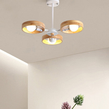 3/6/8 Heads Round Chandelier Light Contemporary Wood Hanging Ceiling Light in Black/White for Living Room 3 White Clearhalo 'Ceiling Lights' 'Chandeliers' Lighting' options 220347_3b83237a-e8d2-4103-a592-1472119bf5f7